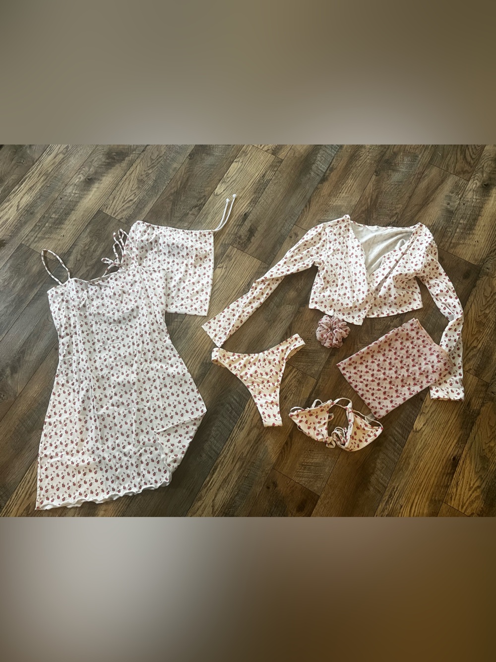 437 7-Piece Rose Floral Swim & Resort Bundle Bikini Dress Cardigan M
